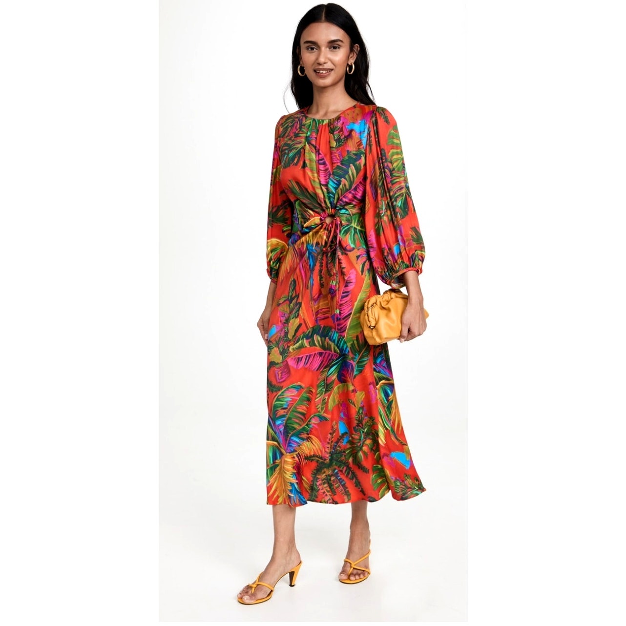 Farm Rio $265 Urban Jungle Cut-Out Midi Monstera Colorful Floral Dress Xs S1